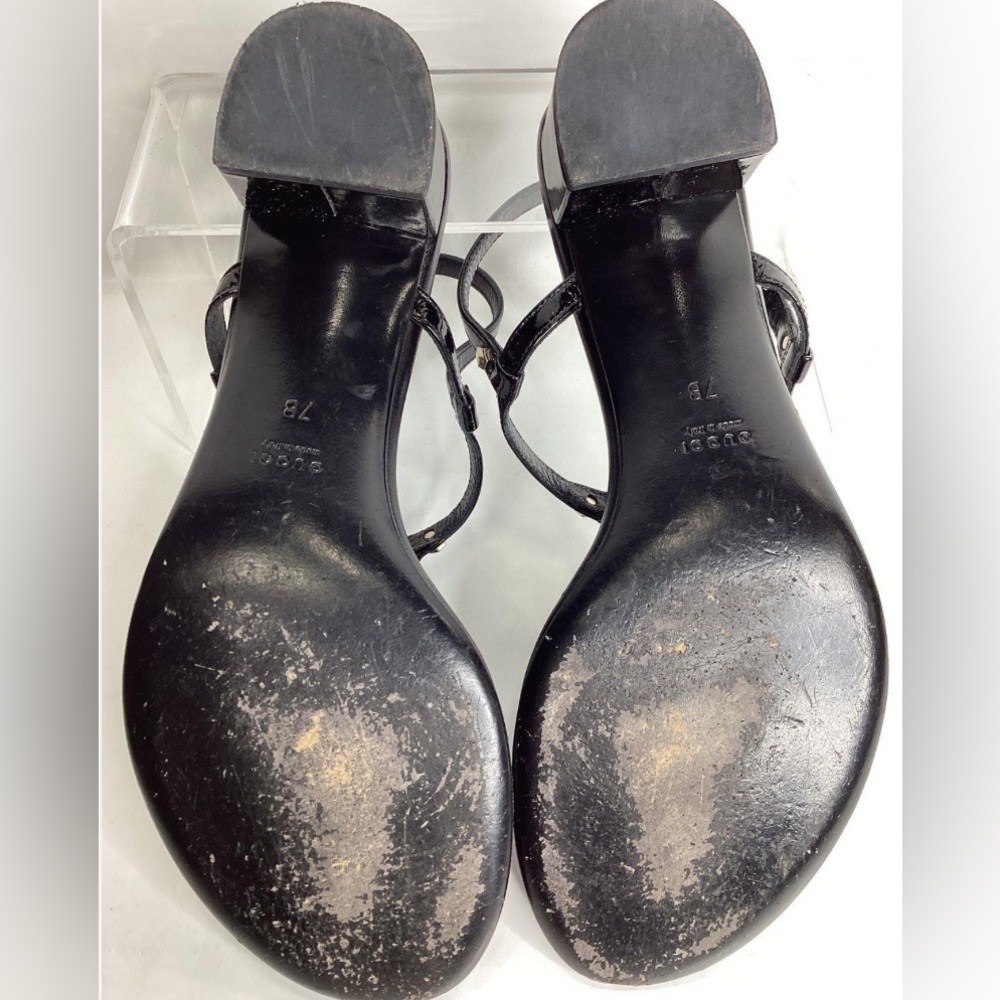 🛑 1 hour sale. GUCCI, size 7, Black Leather Bamboo Sandals w/ COA & dust bag - Picture 8 of 15